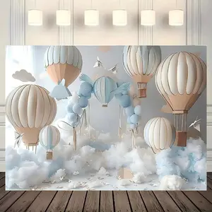 Hot Air Balloon Pattern Background Banner, 1 Count Colorful Creative Cloud Balloon Background Banner, Wall Decoration, Photography Background, Indoor & Outdoor Decoration