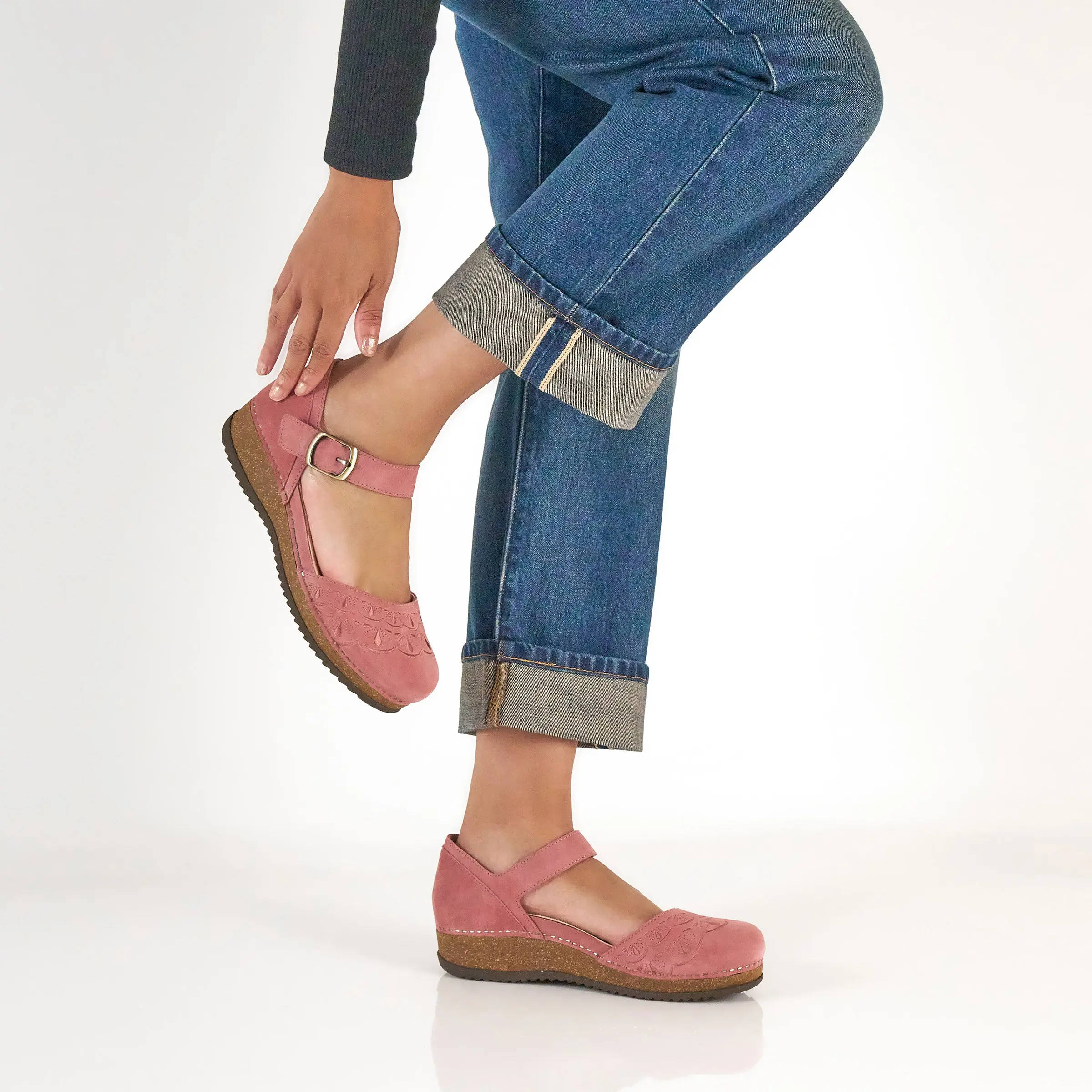 Mae Ash Rose Embroidered Suede