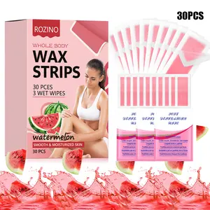 Rozino Watermelon Waxing Strips - 30 Whole Body Wax Strips with 3 Wet Wipes for Smooth & Moisturized Skin Care