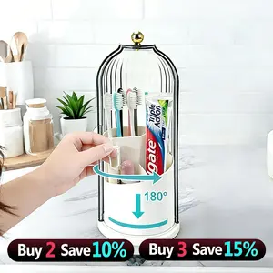 Rotating Bathroom Organizer with Sliding Lid-3 Slots No-Drill Water-Resistant Countertop Storage for Toothbrushes Toothpaste Makeup Brushes,Water-Resistant Dustproof Bathroom Organizer,Home Living Bathroom Storage,360°Rotating Bathroom Storage
