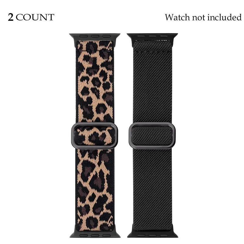 2-Pack & Leopard Elastic Band Compatible with Apple Watch Series 1-11 Ultra/se, Nylon Sport Strap for Men Women Smartwatch Strap, Smart Watch Straps, Smart Watch Accessories