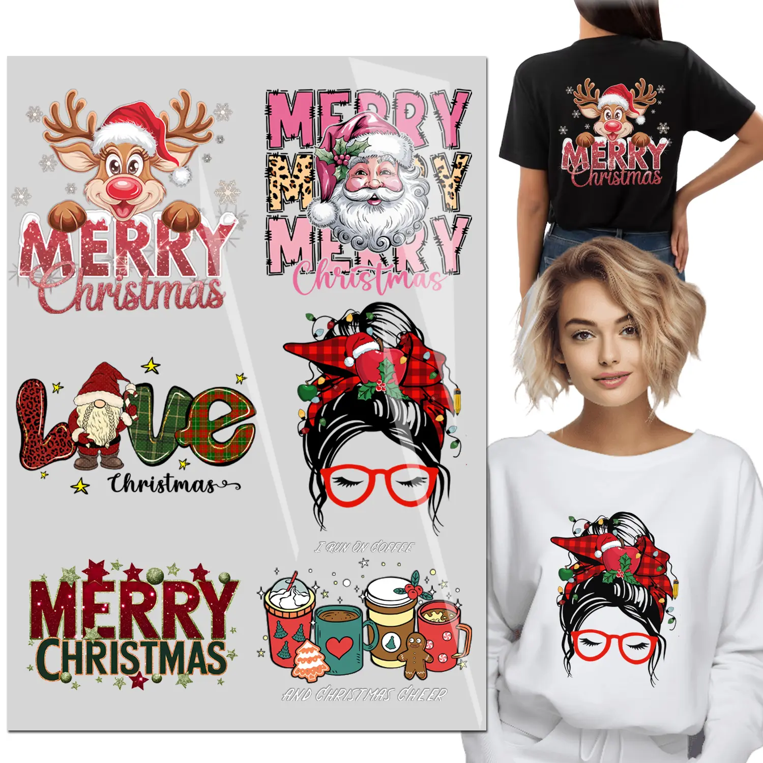 6 Sheets Iron on Transfers, Merry Christmas tree DTF Transfers Ready to Press Children's Clothing Big Stickers Iron on Decals for T Shirts Hoodie DIY Crafts dtf transfer