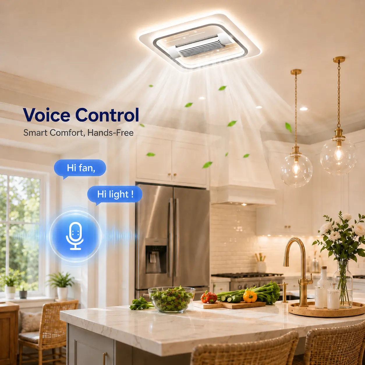 Smart Bladeless Ceiling Fan with Light, Full Spectrum Eye Friendly LED Fan Light, AI Voice Control, 3000K-6000K Dimmable Silent Fan Lamp for Indoor Home
