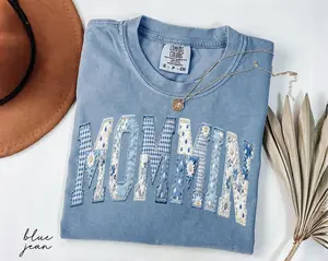 Comfort Colors Mommin Faux Patchwork Shirt, Mama Tee, New Mom Gift, Mother's Day Shirt, Floral Varsity Mom Shirt, Pregnancy Reveal Gifts