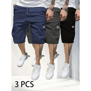 3-Piece Men's Shorts Set - Brown Black & Green - Slanted Pockets - Versatile Casual Wear - 3-Piece Bottoms for Everyday Use Menswear Overalls shorts men SpringStatements