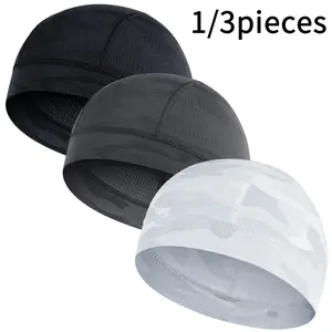1/3Pcs Dark Gray Skull Cap Helmet Liner, Close Fit Under Helmet Cycling Cap, Breathable Sweat Absorbing Sports Headwea