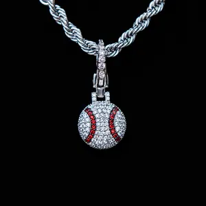Iced Baseball Clip On Pendant in White Gold - Lifetime Guarantee