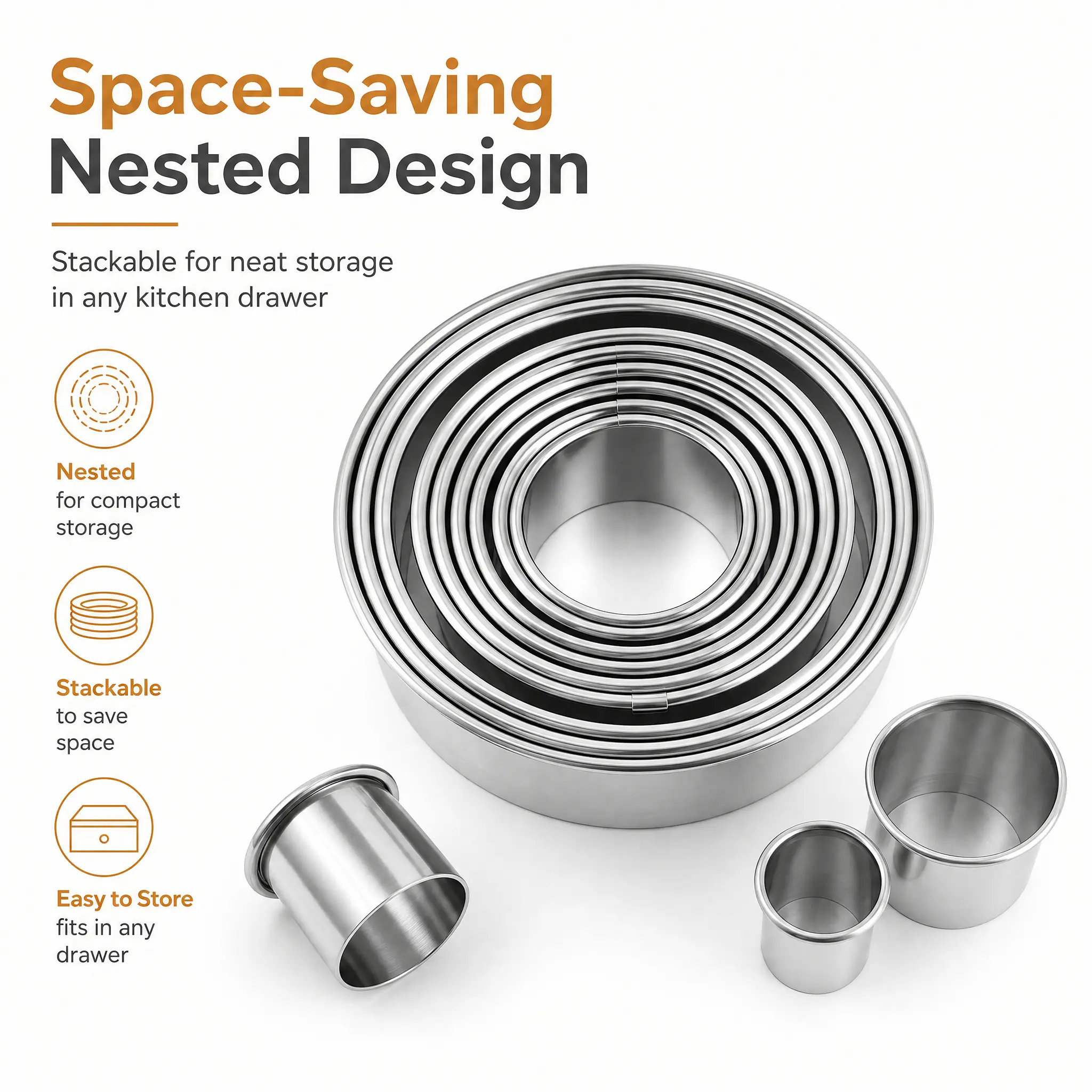 11Pcs Multi-Size Graduated Round Stainless Steel Baking Rings Kitchen Set - Baking Tin for Beginner Home Bakers, Mousse Tart Ring, Biscuit Cookie Cutter for Kids' Fruit Baked Pastries