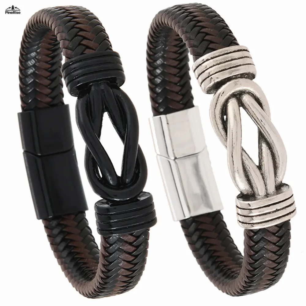 Men's European-American Style Magnetic Clasp Hand-Woven Leather Bracelet Jewelry - Easy Wear, Durable Wear, Bag Charm Accessory, One Size for Daily Casual Use, Ideal Holiday and Birthday Gift Choice