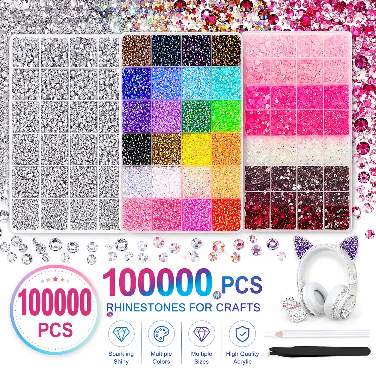 3-Boxes 80-Grids 33-Colors 3 mm Trendy Nail-Bedazzling Rhinestones Kit, AB Iridescent Crystal Rhinestones, Semi-Circular Flat-Back Resin Diamond Decorations for DIY Nails, Birthday and Holiday Ornaments, Nail Art Supplies gift