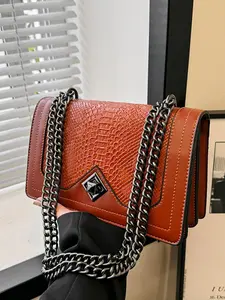 Elegant Women's Crossbody Shoulder Bag, Cross Body Bags, Fashionable Shoulder Bag, Snake Skin Pattern PU Leather Handbag, Chain Design, All Season Use, American Retro Style, Casual Shoulder Bag, Fashionable Patterned Bag