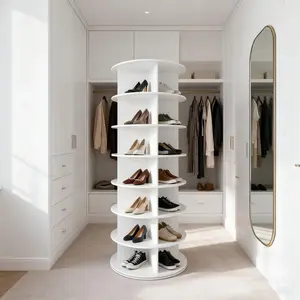 Bellemave 7-Tier Cylindrical Plastic Rotating Shoe Rack Organizer Tower - Adjustable Shelves, Smooth Glides, Solid PVC Construction, Room Accessories for Home Organization Storage