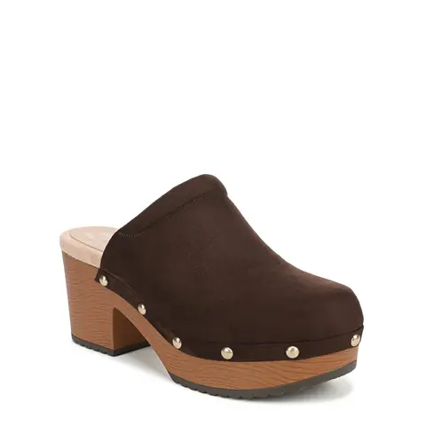 Dr. Scholl's Women's Classic Joy Elevated Clogs - Clogs Shoes for Women, Comfortable Heels, Faux Wood Design, Slip-On Studded Mules, 2.75 in Closed Toe, Memory Foam Casual Wear Footwear
