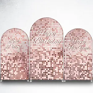 Rose Gold Disco Ball Happy Birthday Arch Backdrop Cover for Bachelorette Party