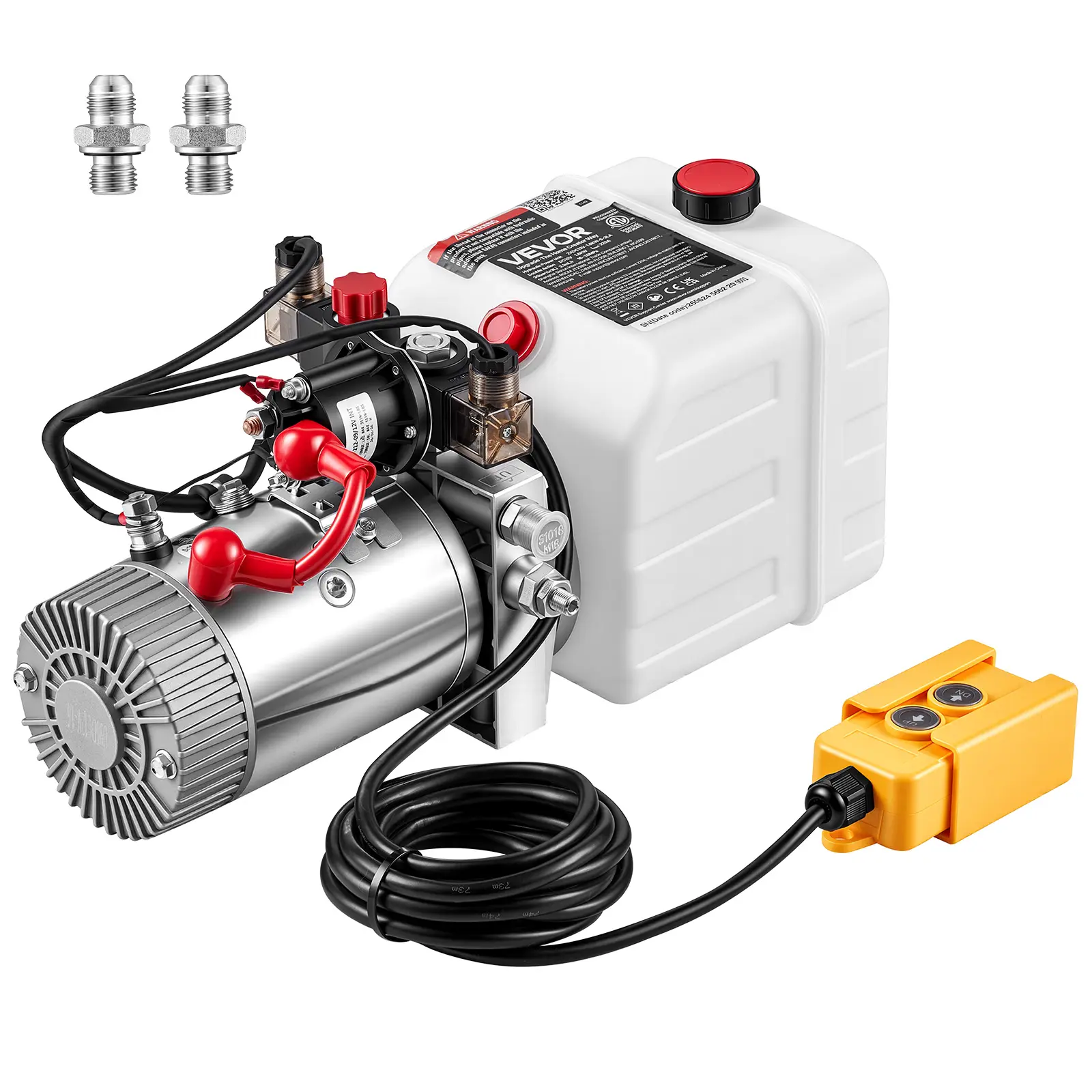 VEVOR 3 Quart Hydraulic Pump, Double Acting Dump Trailer Pump, 3200PSI Max Relief Pressure & 0.91 GPM Flow Rate, DC12V 1.6KW Hydraulic Power Unit for Dump Trailer Car Lifting (Horizontal Installation)