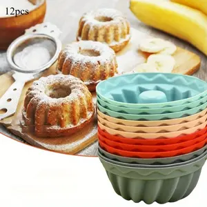 12pcs, Mini Bundt Pans (2.56''), Silicone Heritage Bundtlette Cake Mold, Silicone Molds, For Fluted Tube Cake Making, Baking Tools, Kitchen Gadgets, Kitchen Accessories, Kitchenware