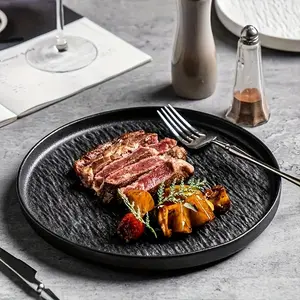 Steak Plate, 2 Counts/set Creative Rock Texture Design Grill Steak Plate, Household Dinner Plate, Kitchen Accessories, Tableware for Home Kitchen Dining Room