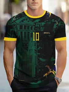 Men's Size 10 Brazilian Digital Print T-Shirt, Stylish Graphic Tee for Men, Comfortable Casual Wear, Perfect for Everyday Use