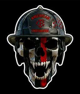 American Firefighter Skull Sticker Set - Includes Two 3 Inch Decals for Helmets Lockers and More