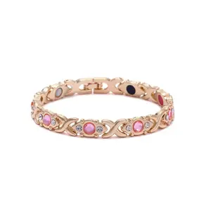Energy magnet bracelet, eco-friendly alloy with diamonds, adjustable ladies' wristband