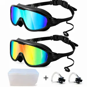 Adults' 2-Pack Swim Goggles Set, 180-Degree Wide View, Fog-Free, Anti-UV, Leakproof Waterproof Swimming Glasses for Water Sports #Summervibes, Leakproof Swimming Glasses