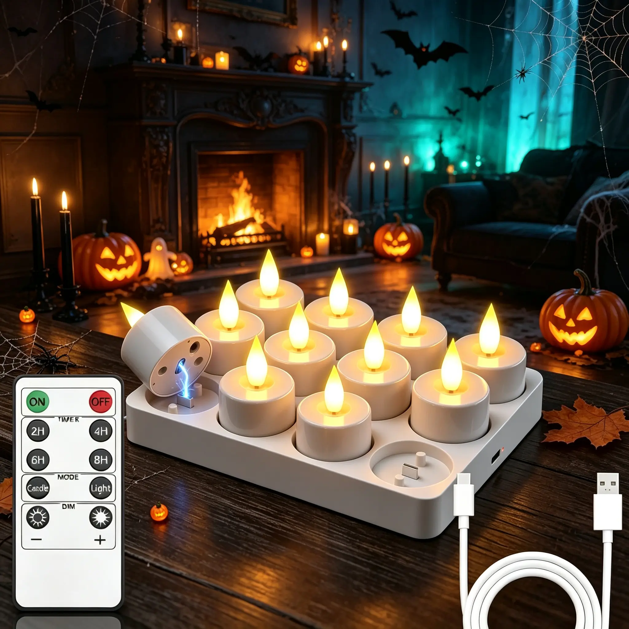 Tealight Flameless Candles,12pcs Rechargeable USB C Tea Lights Candles for Wedding Christmas Halloween Decor with Remote Control for Home Table Glass Jars or CANDLE Holder