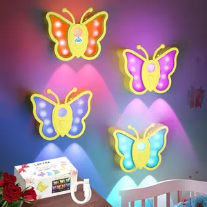 Rechargeable Motion Sensor Light, RGB Color Changing & Dimmable Night Light, Cute Butterfly Light for Kids' Bedroom, Bathroom, Hallway, Tent & Stairs - Ideal Home Decor & Gift, Yellow of 4