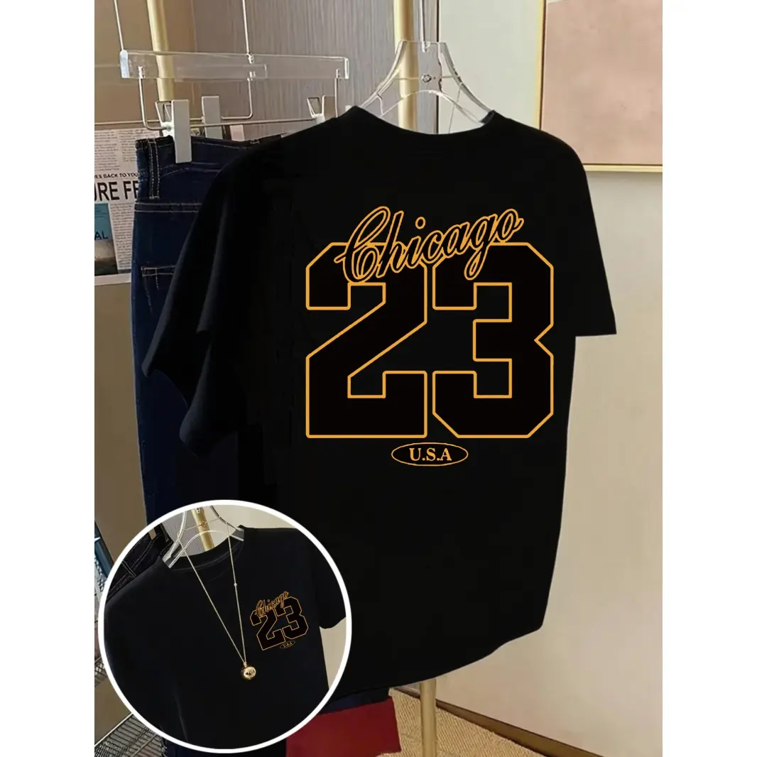 Womens Cotton Short Sleeve Graphic Tee Chicago 23 USA Letter Number Print Casual Streetwear Summer Top Soft Breathable Crewneck Daily Outfit