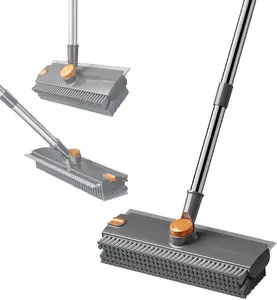 Glumzrk Floor Scrub Brush with Long Handle, cleaning brush,3 in 1 Scrape and Heavy-Duty Stiff Bristle Scrubber Brush for Cleaning Shower Bathroom, Patio, Garage, Kitchen, Wall and Deck