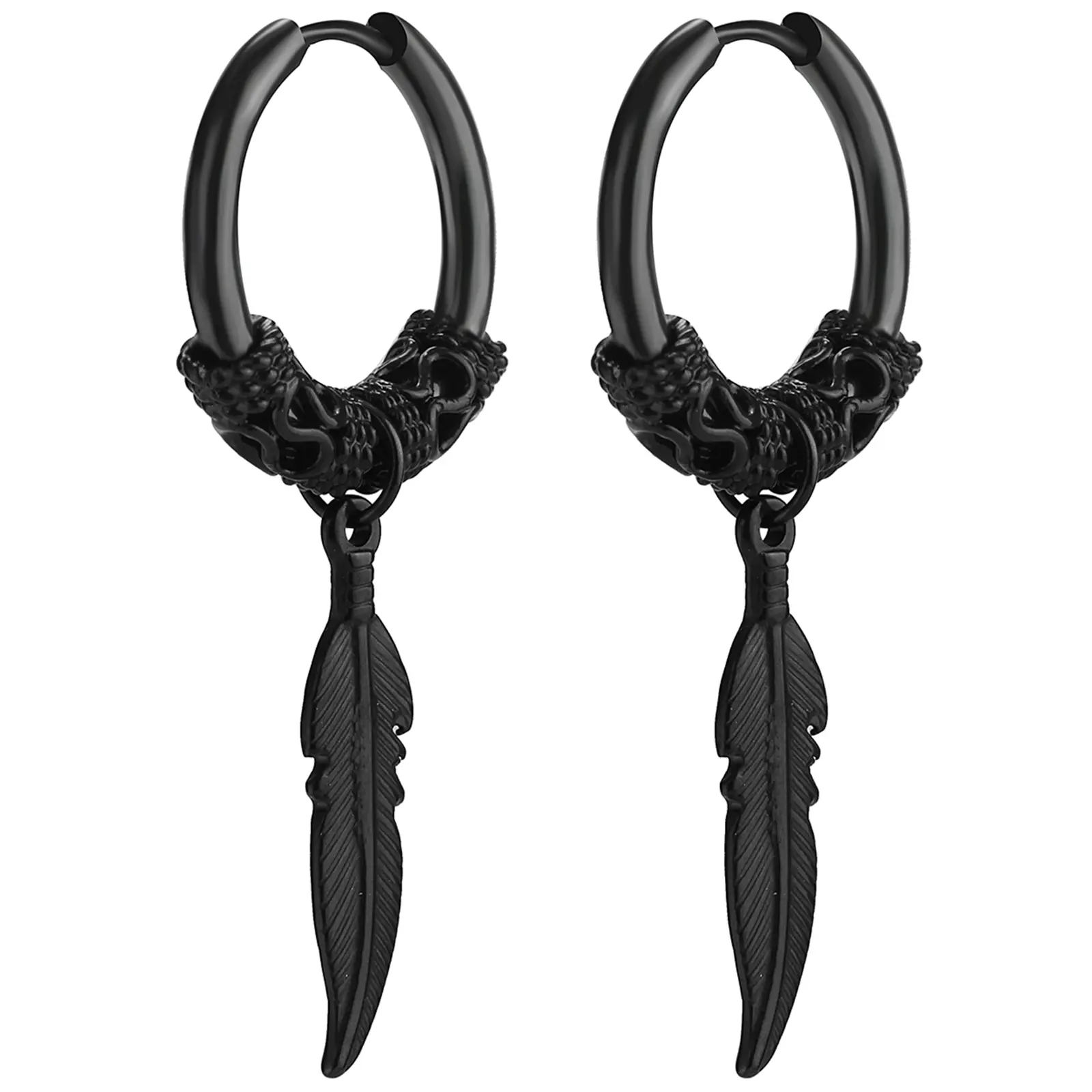 OIDEA Gothic Feather/Spike Drop Hoop Earrings, Asymmetrical Jewelry for Alternative Styling and Gothic Outfits, Source Motifs, Alloy, Charm Detail Earrings, Dark Fantasy Design Earrings