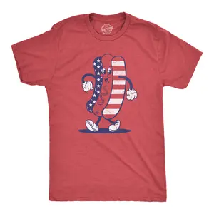 Mens Fourth Of July Hotdog T Shirt Funny Patriotic Cookout Grilling Tee for Guys Mens Funny T Shirts Cool Vintage Fashion T-Shirt Gift Classic Menswear Patriotic Apparel for Men Funny Food Short Sleeve Novelty Red -