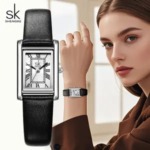 Elegant Square Women's Watch, Roman Numerals Sunburst Dial, Leather Strap, Quartz Wristwatch for Office & Daily Wear