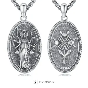 DRINSPER Hecate Necklace 925 Sterling Silver Goddess of Witches of Magic Hekate Pendant Necklace Ancient Greek Mythology The Ancient Origins of the Goddess of Witchcraft and Moon Amulet Jewelry Pagan Jewelry for Women Men TikTokShopBlackFriday