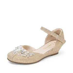 DREAM PAIRS KIDS Girls Dress Shoes Toddler Little Big Girls Heels Low Wedge Pumps with Pearls Rhinestone for Flower Girl Princess Wedding Party