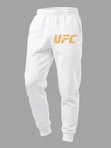 Men's Ufc Print Casual Pants, Slim-Fitting Long Regular Fit, All-Season Wear, Ideal Gift for Boxing Enthusiasts & Muscle Men, Casual Fitted Pants