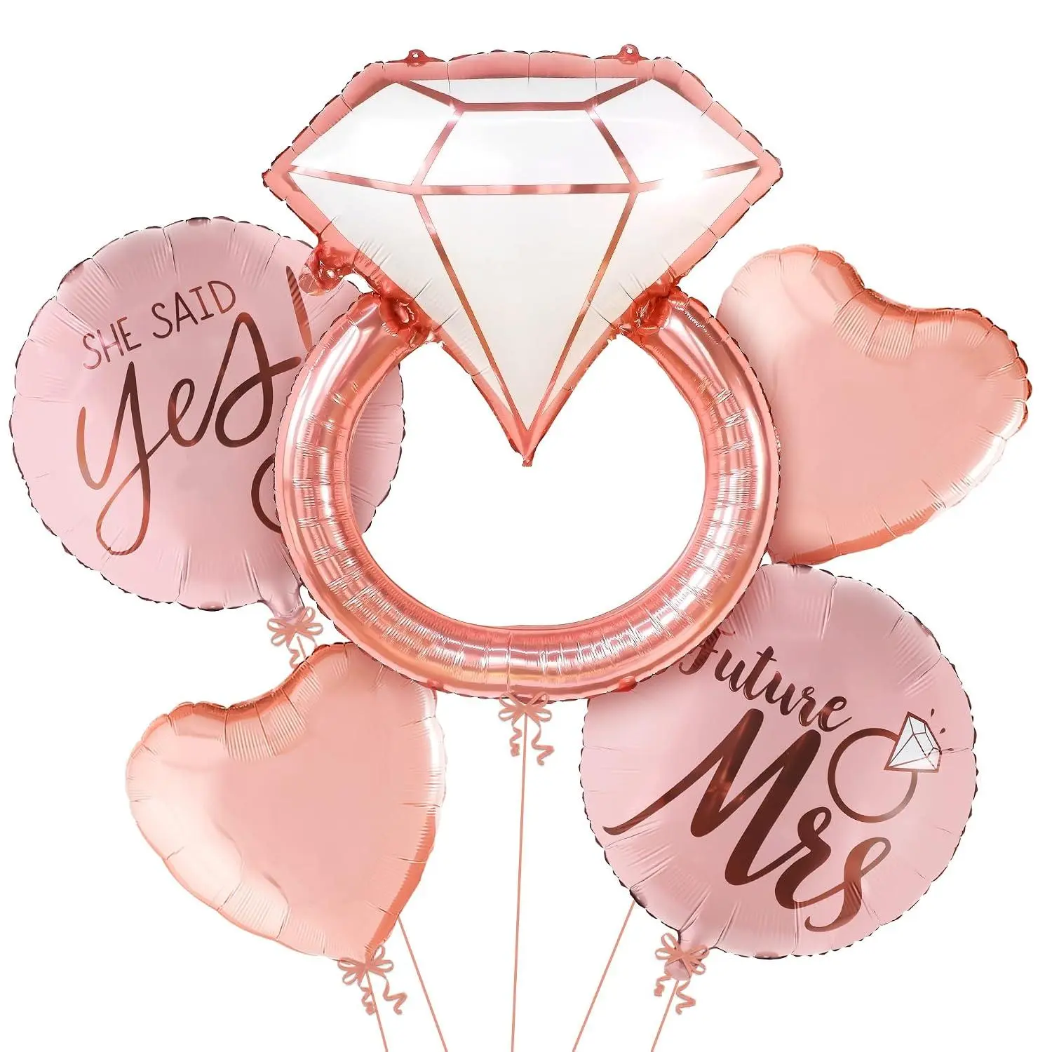 Diamond Ring Foil Balloon Set - Pack Of 5 | Future Mrs Balloons | She Said Yes Decoration For Bridal Shower Decorations For Bachelorette Party Decorations, Engagement Party Balloons,