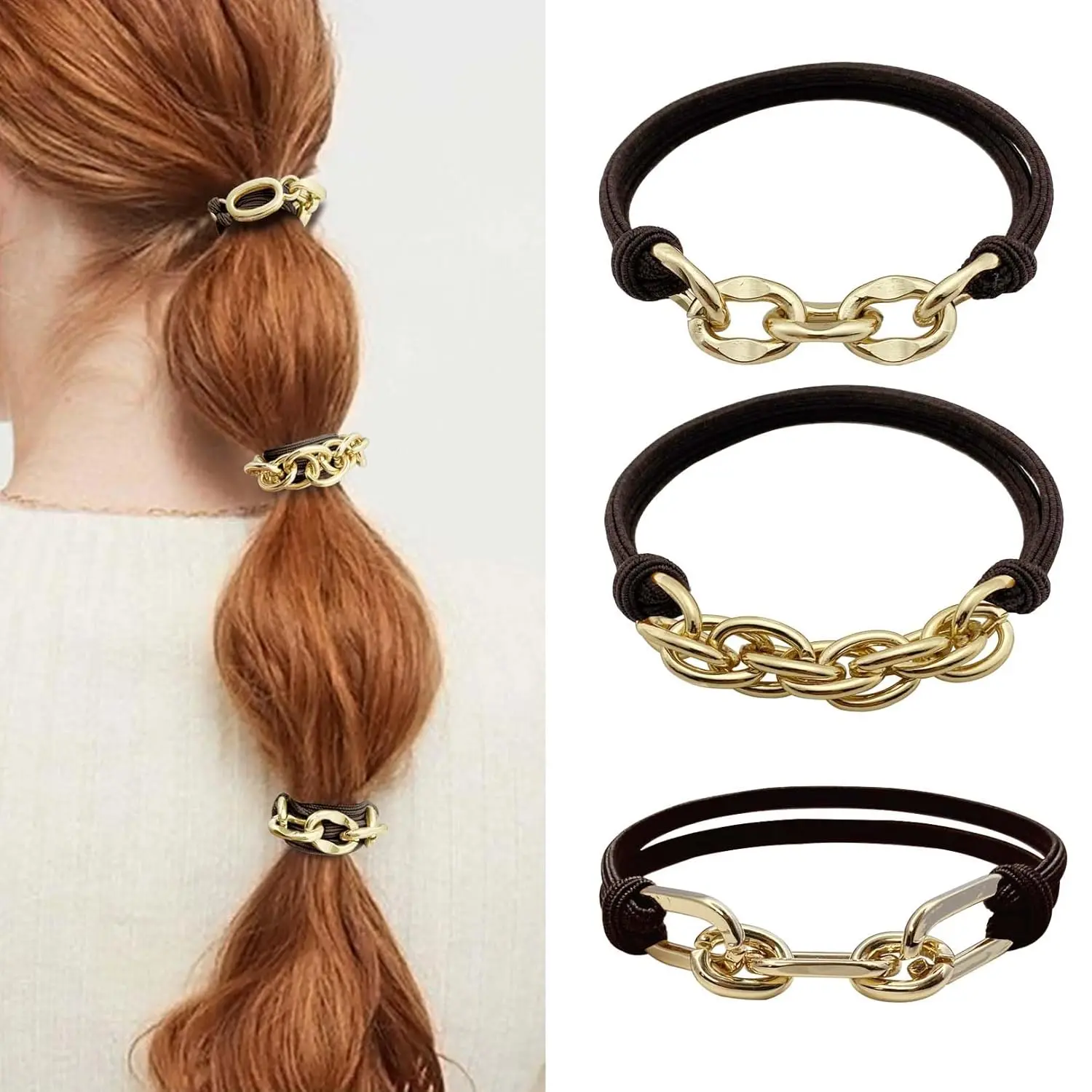 Brown Ponytail Holders Bracelet Hair Ties, Cute Elastic Hair Bands No  Hair Tie for Women with   Stylish Hair Accessories Scrunchies for Girls Christmas Gifts (DK Brown)