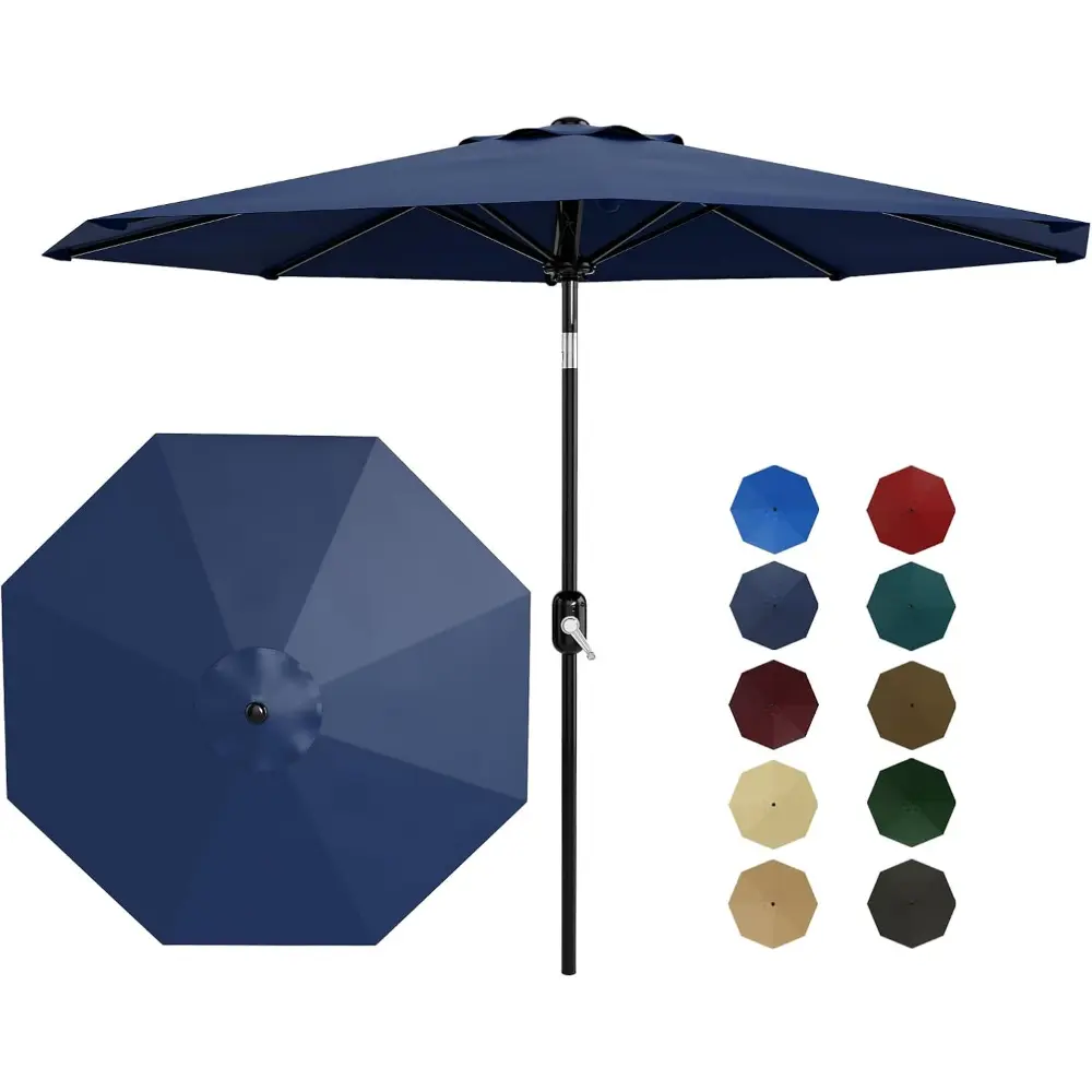 10FT Polyester Patio Umbrella - Anti-UV, Heavy Duty, Large Canopy, Retractable Shading Sun Parasol with Push-Button Tilt, Crank Arm, 8 Sturdy Ribs, Weatherproof for Garden, Deck (Navy), Anti-Uv Parasols, Heavy Duty Parasols