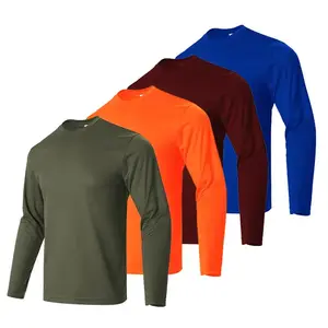 4 Piece Men's Long Sleeve T-Shirt Multipack, 4 Pack Crewneck Plain Solid Color Base Layer Top, Soft Breathable Dry Fit Moisture Wicking Bulk Tees, Casual Uniforms Loungewear Gym Outfits, Everyday Activewear Unisex Menswear
