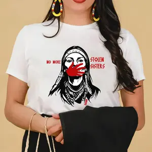 Men's Short-Sleeve Round Neck Casual Streetwear Top - No More Stolen Sisters MMIW MMIWG Movement Graphic Shirt, Native American Indigenous Women Awareness Red Handprint, Indigenous Support Tee