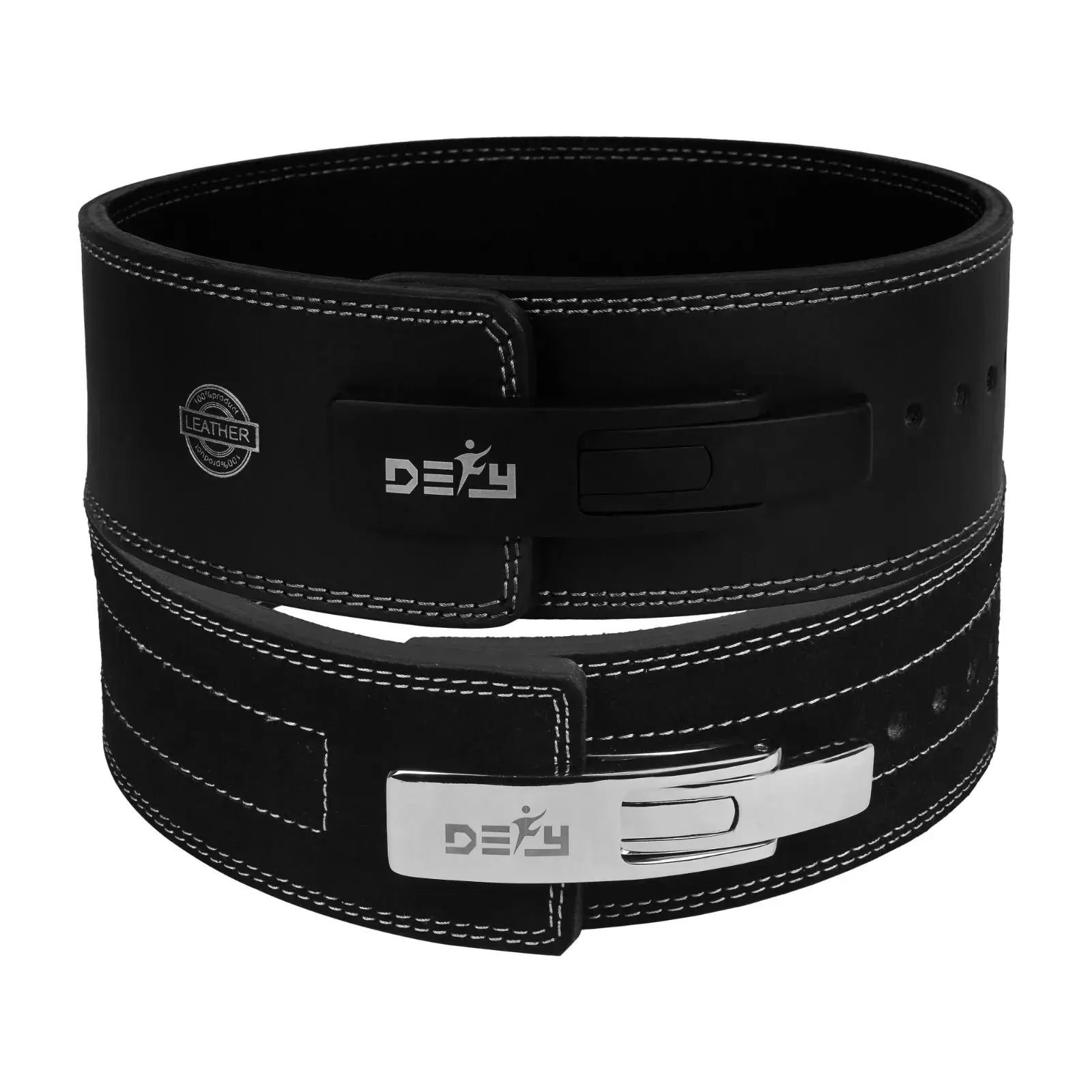 DEFY Weight Lifting Belt - Pure Leather Weightlifting Belt with Stainless Steel Buckle - Ideal Workout Equipment for Men & Women - 4" Wide Belt for Weightlifting, 10MM Gym Training Powerlifting Belt