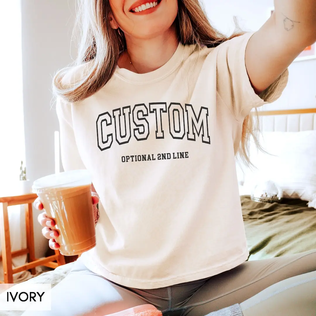 Comfort Colors® CUSTOM Shirt, Boxy fit Short Shirt, Trendy Personalized shirt, Varsity style Design your own tee, Custom logo phrase tshirt