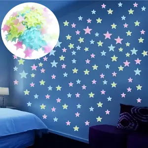 Colorful glow-in-the-dark star stickers, 200-pack, suitable for ceiling decoration, fluorescent glow-in-the-dark plastic wall stickers, mural stickers, home art bedroom decoration, 3cm fluorescent star stickers, self-adhesive 3D glow-in-the-dark stickers.