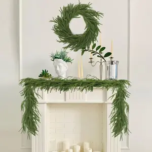 Christmas Artificial Norfolk Pine Garlands, Real Touch Winter Pine Garland, Green Artificial Greenery Garland for Table, Mantle, Wall, Indoor, Outdoor Christmas Decorations, Ornaments Decor