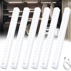 4/6pcs Motion Sensor Under Cabinet Lights, TemperaturesWireless USB Rechargeable Night Light,Stick-On AnywhereMagnetic Under-Counter Light Fixtures for KitchenCabinet Wardrobe Cupboard Stairs lamp factory MotionSensor Dimmable Under Cabinet Lights
