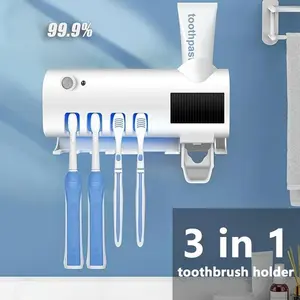 Smart Toothbrush Holder Set with Automatic Toothpaste Dispenser, Wall-Mounted Toothbrush Rack, UV Disinfection, Effective Cleaning and Drying, Toothbrush Storage