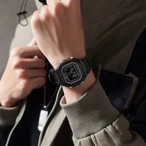 Matte Black Square Digital Wrist Watch, Rugged Sporty Design, Durable Textured Band, Retro Utility Aesthetic, Unisex Casual Style for Everyday and Outdoor Use