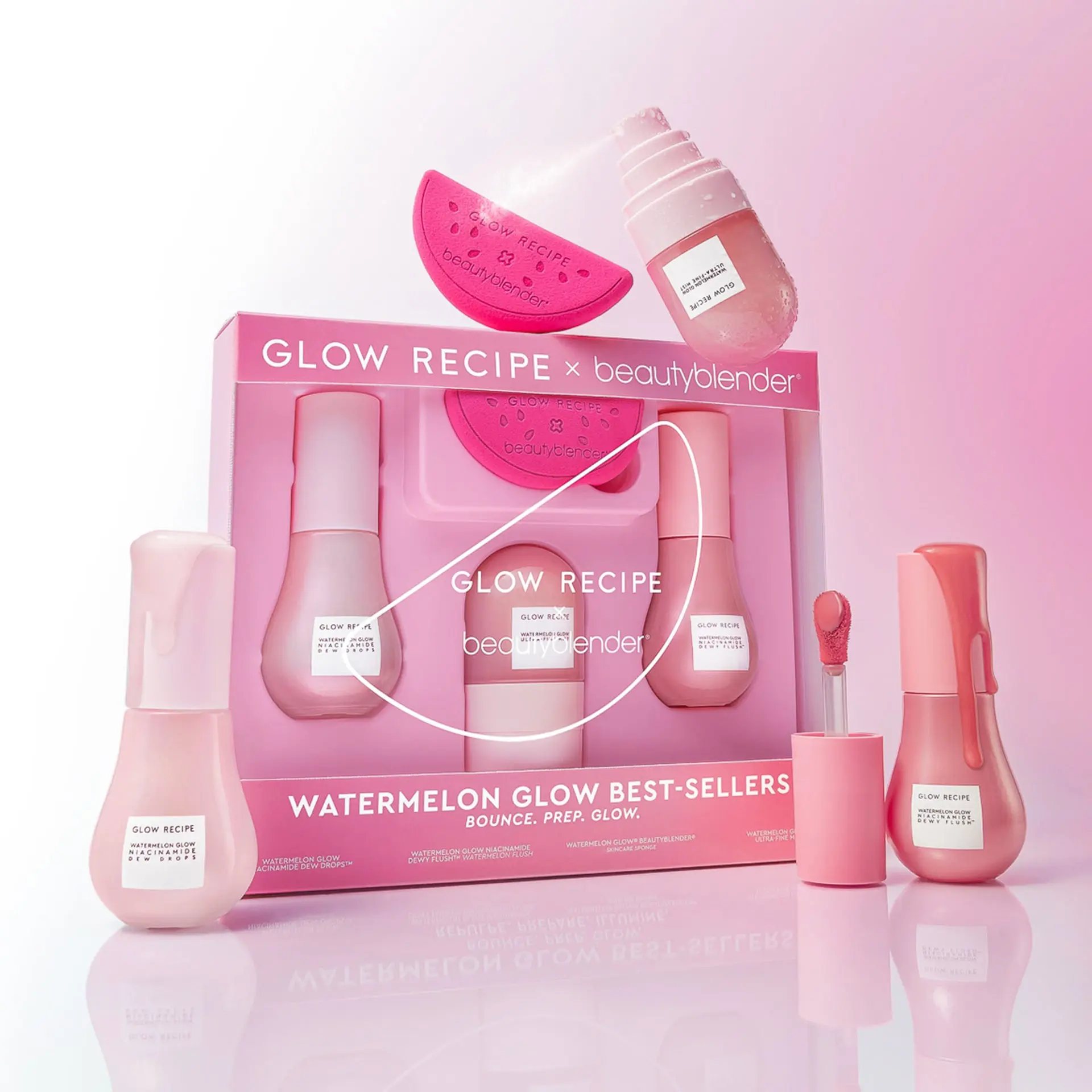 Glow Recipe Korean Watermelon Glow Best-Sellers Skincare Set - Limited Edition Beautyblender, Moisturizer for Hydrate, Dewy Glowy Skin, Moisturizing, Glow Skin Kit