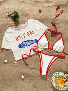 Nylon Underwired 2026 Printed Triangle Top Bikini Set, Mesh-Layered Casual Swimwear for Summer Beach Vacation