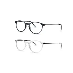 YOFOZEAL Unisex 2-Pack Blue Light Glasses - Retro Round Full Rim Plastic Frames, Anti-Eyestrain UV Glare Protection PC Eyewear for Computer Gaming (Black/Crystal/Amber), Anti Eyestrain Eyewear, Blue Lights Glasses, Anti-Light Non-Prescription Glasses, Cry